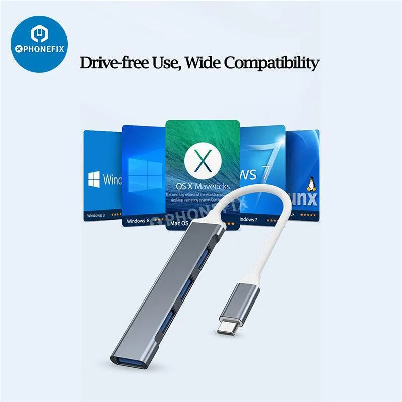 Hub USB 2 3/4/1 en 3.0 pour téléphone et PC, extension de port pour transfert de données rapide