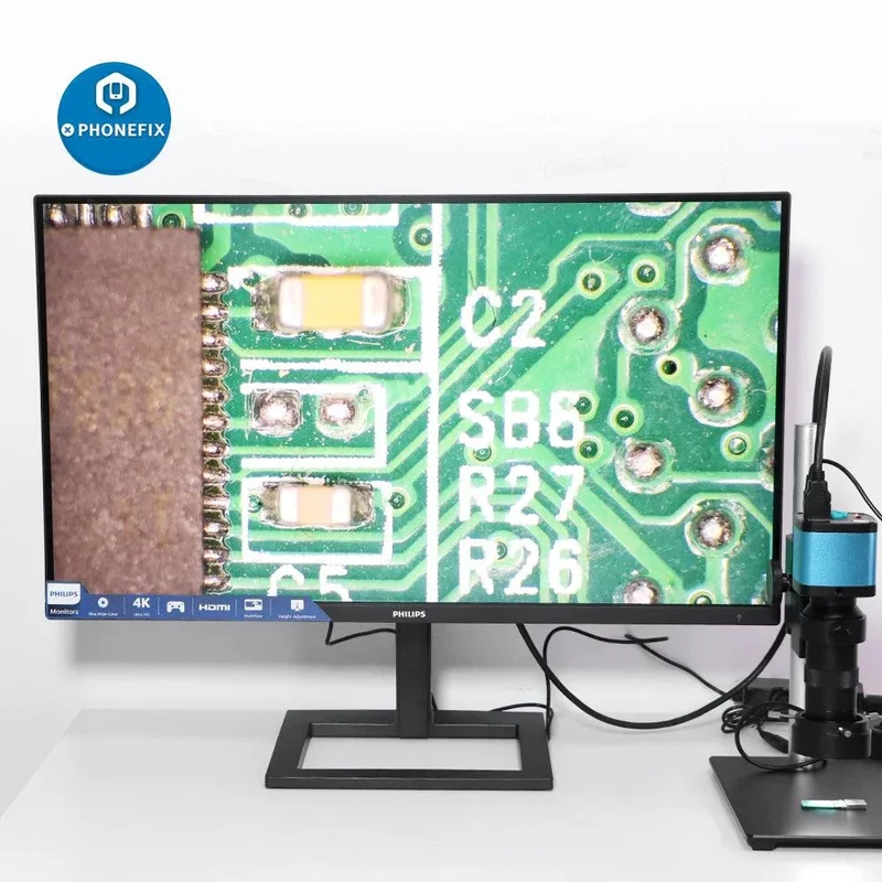 Caméra de microscope industriel USB 4K avec objectif 1-130X et support en porte-à-faux