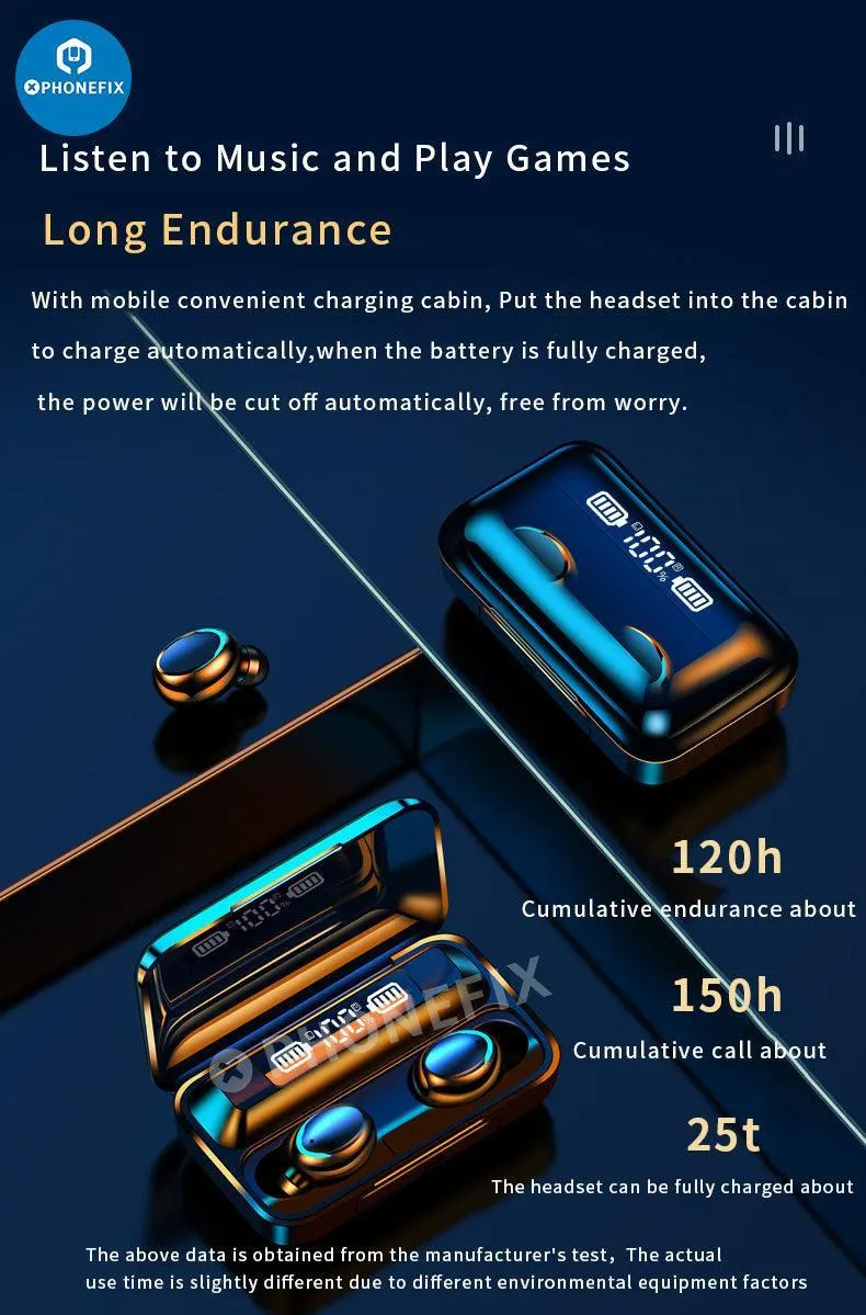Écouteurs sans fil Bluetooth F9-5C à réduction de bruit avec LED