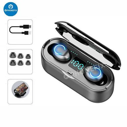 Écouteurs sans fil Bluetooth F9-5C à réduction de bruit avec LED