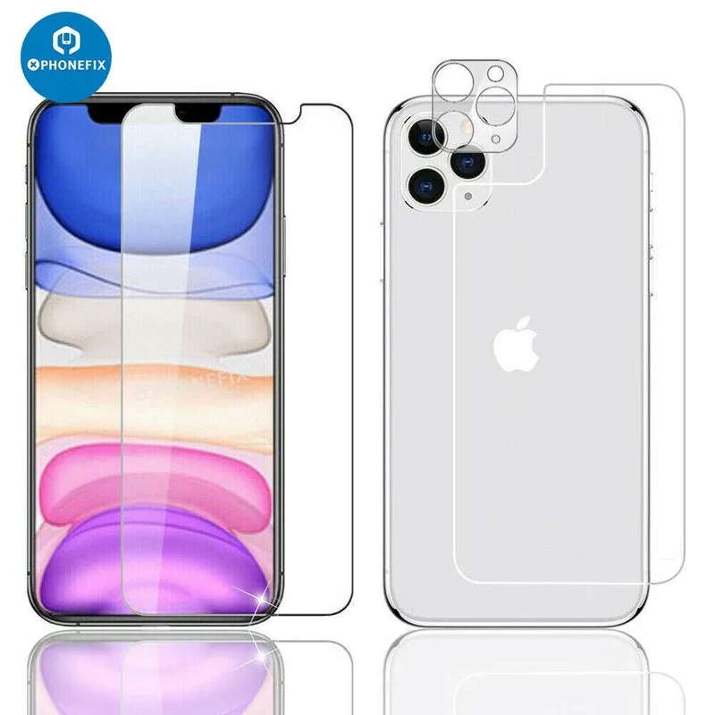 Protection d'écran avant et arrière en verre trempé pour iPhone 8-15 Pro Max