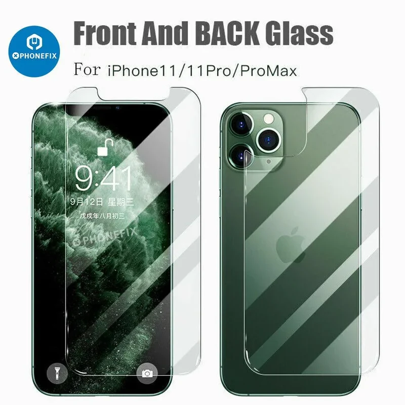 Protection d'écran avant et arrière en verre trempé pour iPhone 8-15 Pro Max
