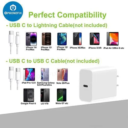 Chargeur mural rapide Type-C 20/30 W pour Apple Watch, iPhone, iPad, Airpods
