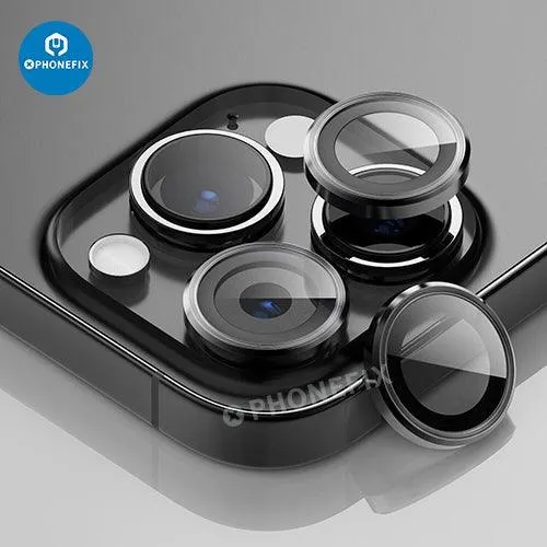Protection d'objectif d'appareil photo en verre trempé avec anneau métallique pour iPhone 13 et 14