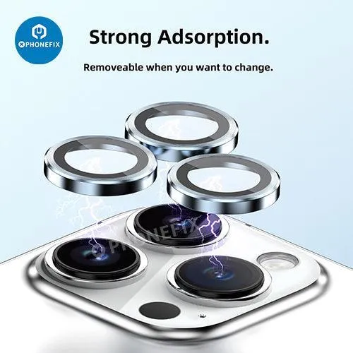 Protection d'objectif d'appareil photo en verre trempé avec anneau métallique pour iPhone 13 et 14