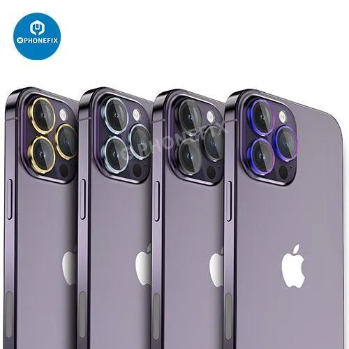 Protection d'objectif d'appareil photo en verre trempé avec anneau métallique pour iPhone 13 et 14