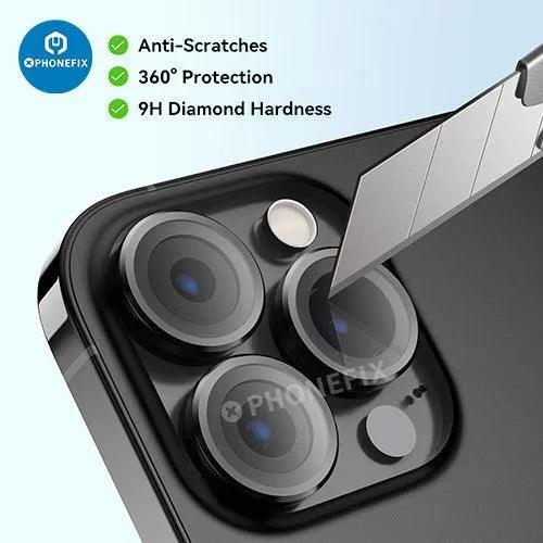Protection d'objectif d'appareil photo en verre trempé avec anneau métallique pour iPhone 13 et 14