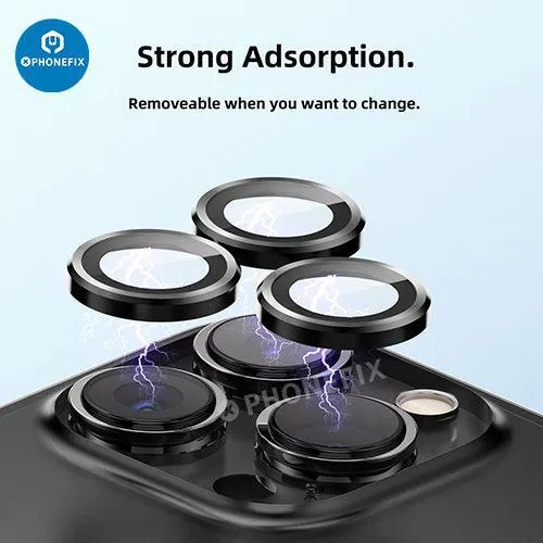 Protection d'objectif d'appareil photo en verre trempé avec anneau métallique pour iPhone 13 et 14
