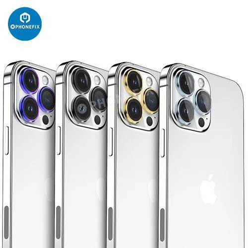 Protection d'objectif d'appareil photo en verre trempé avec anneau métallique pour iPhone 13 et 14