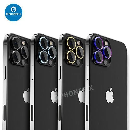 Protection d'objectif d'appareil photo en verre trempé avec anneau métallique pour iPhone 13 et 14