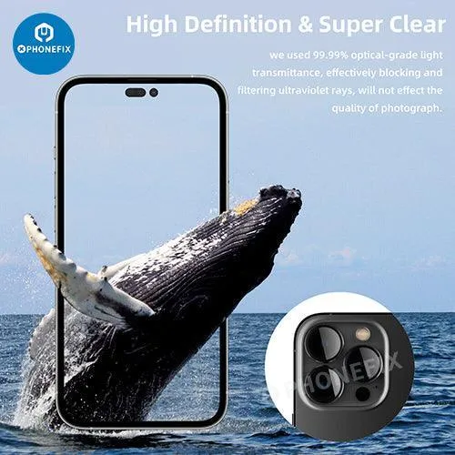 Protection d'objectif d'appareil photo en verre trempé avec anneau métallique pour iPhone 13 et 14