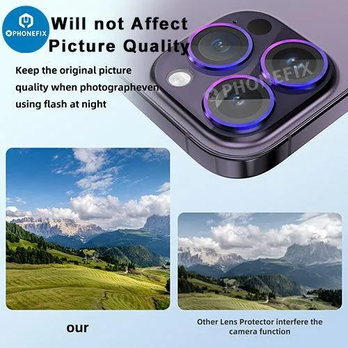 Protection d'objectif d'appareil photo en verre trempé avec anneau métallique pour iPhone 13 et 14