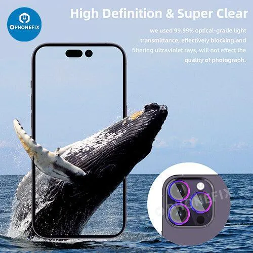 Protection d'objectif d'appareil photo en verre trempé avec anneau métallique pour iPhone 13 et 14