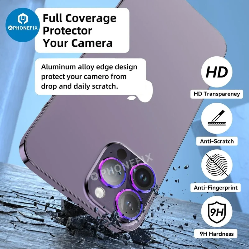 Protection d'objectif d'appareil photo en verre trempé avec anneau métallique pour iPhone 13 et 14