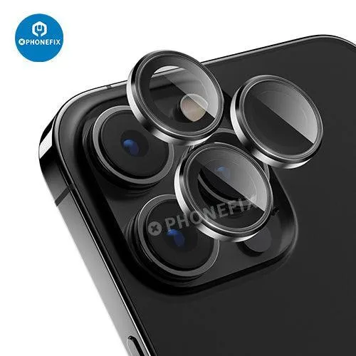 Protection d'objectif d'appareil photo en verre trempé avec anneau métallique pour iPhone 13 et 14