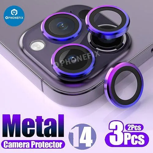 Protection d'objectif d'appareil photo en verre trempé avec anneau métallique pour iPhone 13 et 14