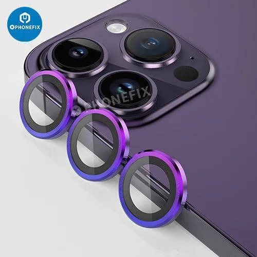 Protection d'objectif d'appareil photo en verre trempé avec anneau métallique pour iPhone 13 et 14