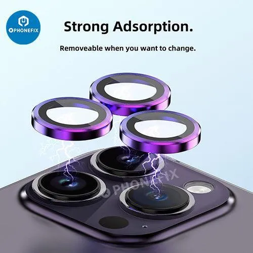 Protection d'objectif d'appareil photo en verre trempé avec anneau métallique pour iPhone 13 et 14