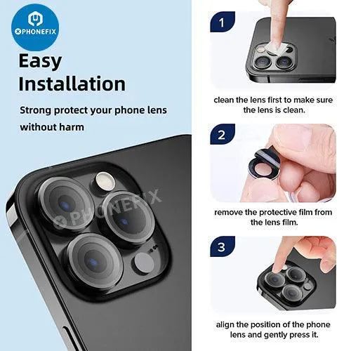 Protection d'objectif d'appareil photo en verre trempé avec anneau métallique pour iPhone 13 et 14