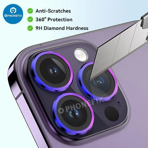 Protection d'objectif d'appareil photo en verre trempé avec anneau métallique pour iPhone 13 et 14