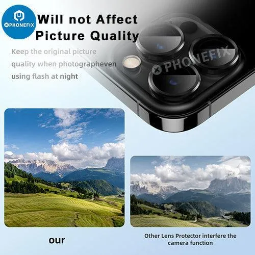 Protection d'objectif d'appareil photo en verre trempé avec anneau métallique pour iPhone 13 et 14