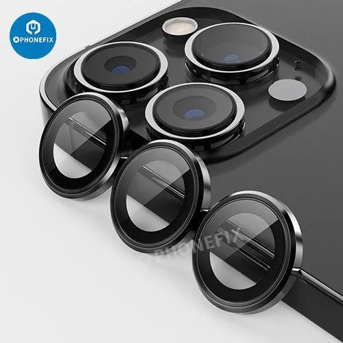 Protection d'objectif d'appareil photo en verre trempé avec anneau métallique pour iPhone 13 et 14