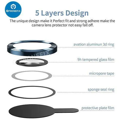 Protection d'objectif d'appareil photo en verre trempé avec anneau métallique pour iPhone 13 et 14