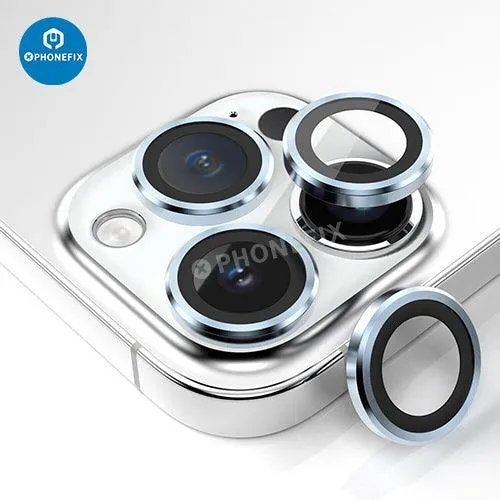Protection d'objectif d'appareil photo en verre trempé avec anneau métallique pour iPhone 13 et 14