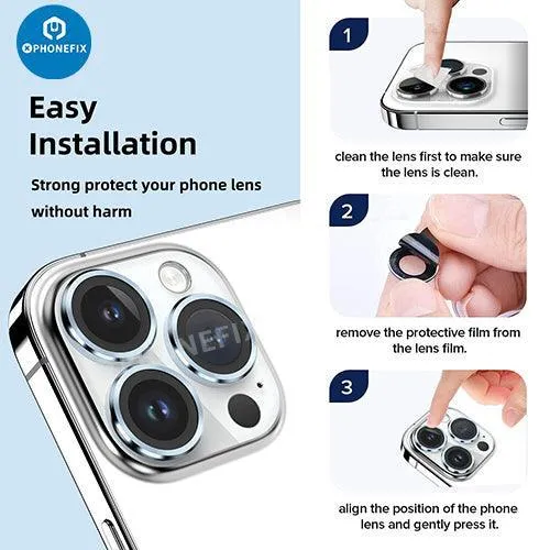 Protection d'objectif d'appareil photo en verre trempé avec anneau métallique pour iPhone 13 et 14