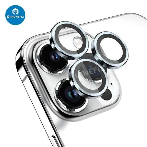 Protection d'objectif d'appareil photo en verre trempé avec anneau métallique pour iPhone 13 et 14