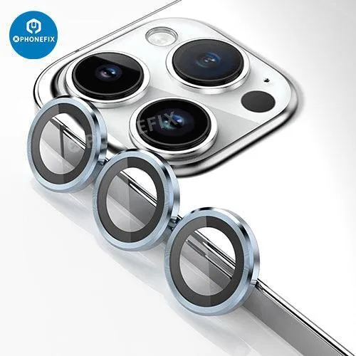 Protection d'objectif d'appareil photo en verre trempé avec anneau métallique pour iPhone 13 et 14