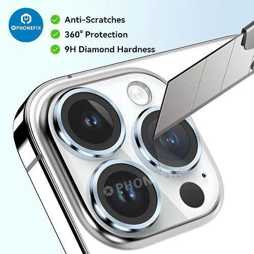 Protection d'objectif d'appareil photo en verre trempé avec anneau métallique pour iPhone 13 et 14