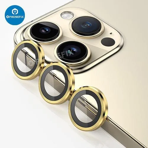 Protection d'objectif d'appareil photo en verre trempé avec anneau métallique pour iPhone 13 et 14