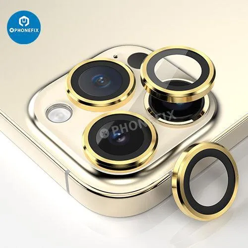 Protection d'objectif d'appareil photo en verre trempé avec anneau métallique pour iPhone 13 et 14