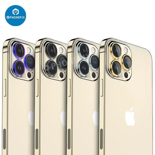 Protection d'objectif d'appareil photo en verre trempé avec anneau métallique pour iPhone 13 et 14