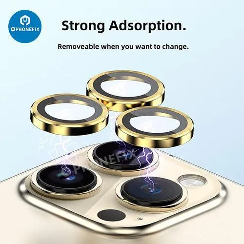 Protection d'objectif d'appareil photo en verre trempé avec anneau métallique pour iPhone 13 et 14