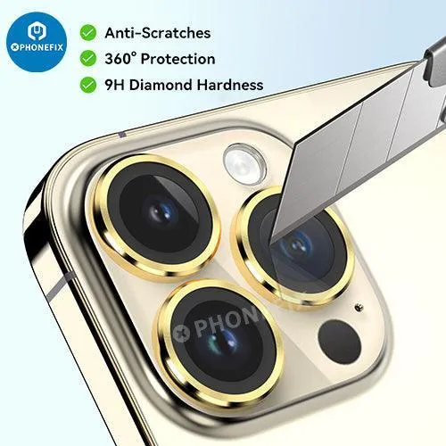 Protection d'objectif d'appareil photo en verre trempé avec anneau métallique pour iPhone 13 et 14