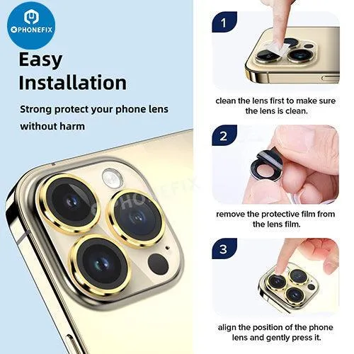 Protection d'objectif d'appareil photo en verre trempé avec anneau métallique pour iPhone 13 et 14