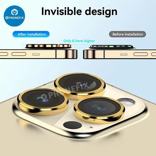 Protection d'objectif d'appareil photo en verre trempé avec anneau métallique pour iPhone 13 et 14