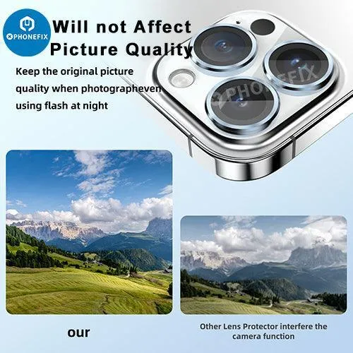 Protection d'objectif d'appareil photo en verre trempé avec anneau métallique pour iPhone 13 et 14