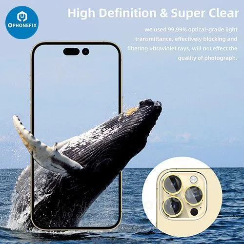 Protection d'objectif d'appareil photo en verre trempé avec anneau métallique pour iPhone 13 et 14