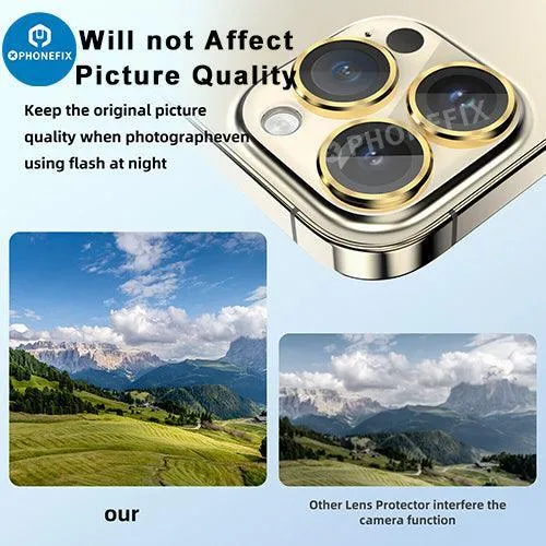 Protection d'objectif d'appareil photo en verre trempé avec anneau métallique pour iPhone 13 et 14