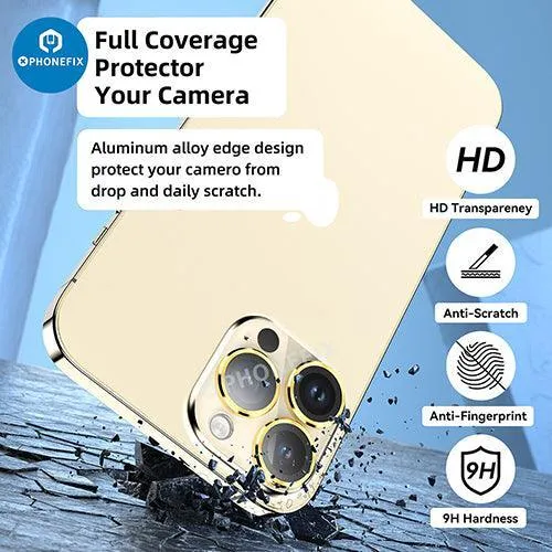 Protection d'objectif d'appareil photo en verre trempé avec anneau métallique pour iPhone 13 et 14