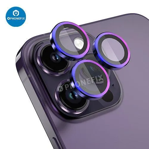 Protection d'objectif d'appareil photo en verre trempé avec anneau métallique pour iPhone 13 et 14