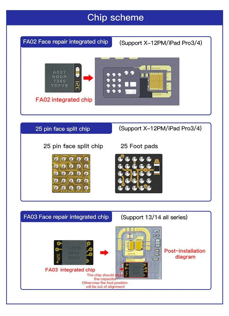 Outil de réparation d'identification faciale à matrice de points i2C pour iPhone X-15 Pro Max