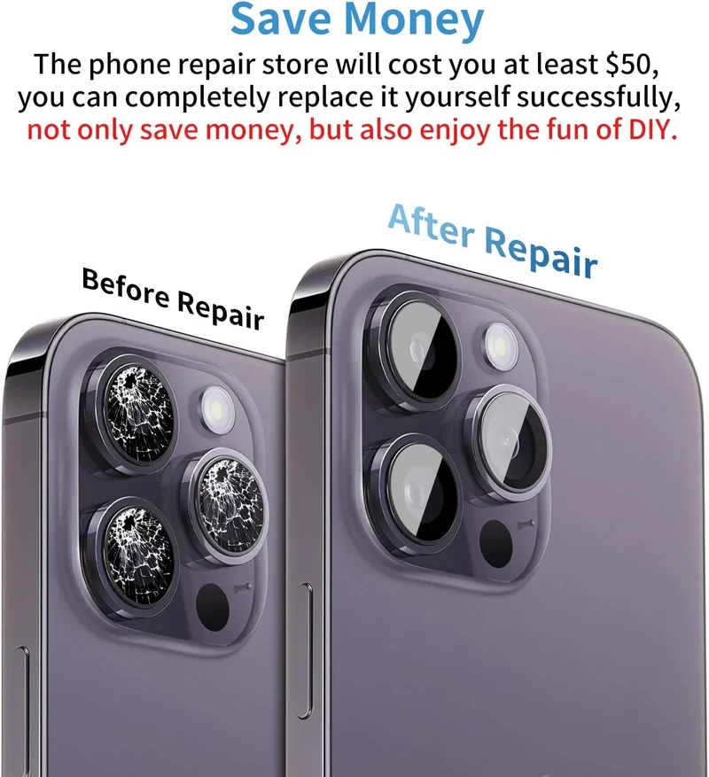 Kit d'outils de remplacement d'objectif de caméra arrière pour iPhone 12, 13 et 14 Pro Max
