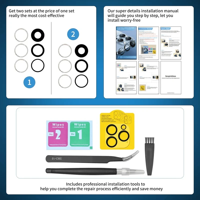 Kit d'outils de remplacement d'objectif de caméra arrière pour iPhone 12, 13 et 14 Pro Max