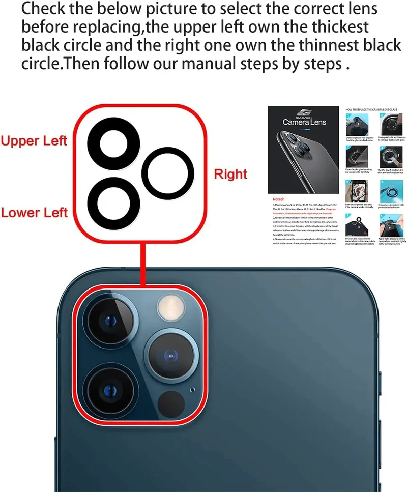 Kit d'outils de remplacement d'objectif de caméra arrière pour iPhone 12, 13 et 14 Pro Max