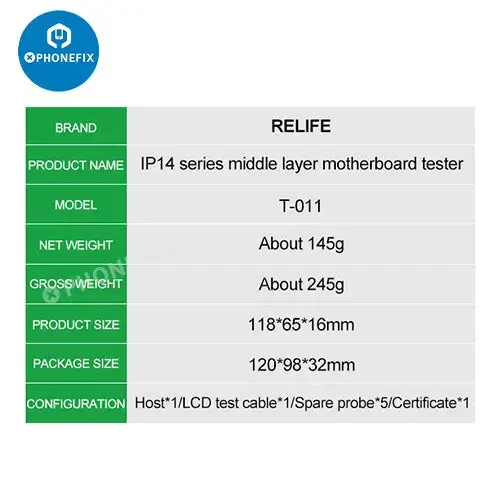 Testeur de carte mère 011 en 4 Relife T-1 pour iPhone 14