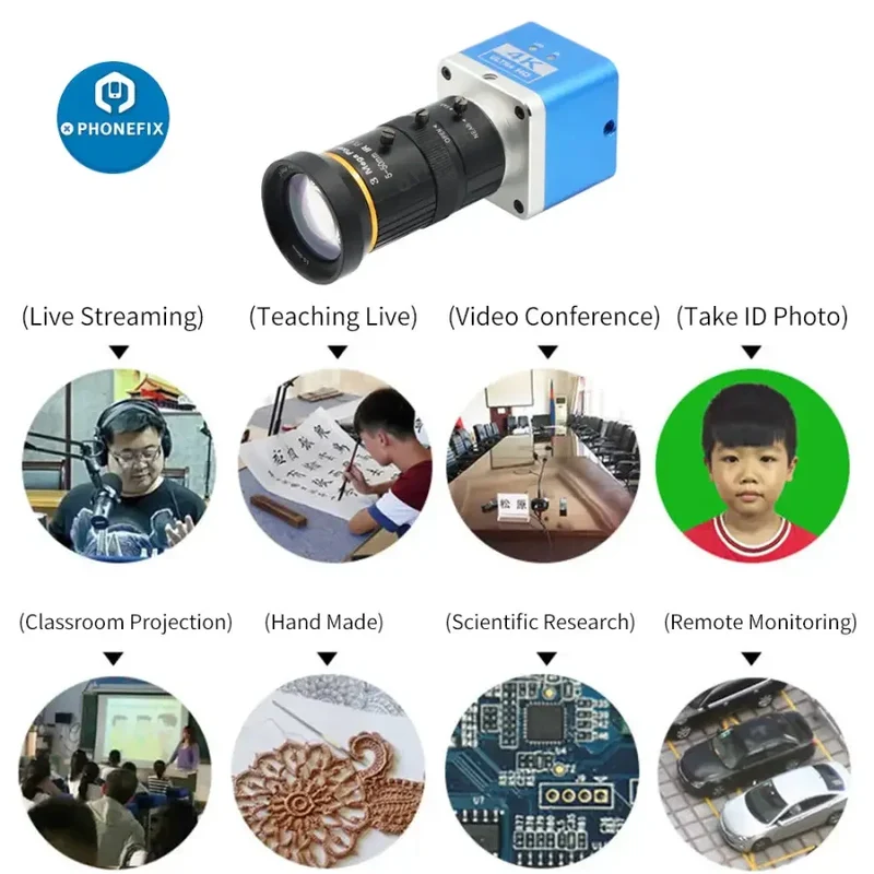 Caméra 4K UHD CCD, détecteur numérique, objectif 5.0-50 mm F1.4, caméra industrielle en direct